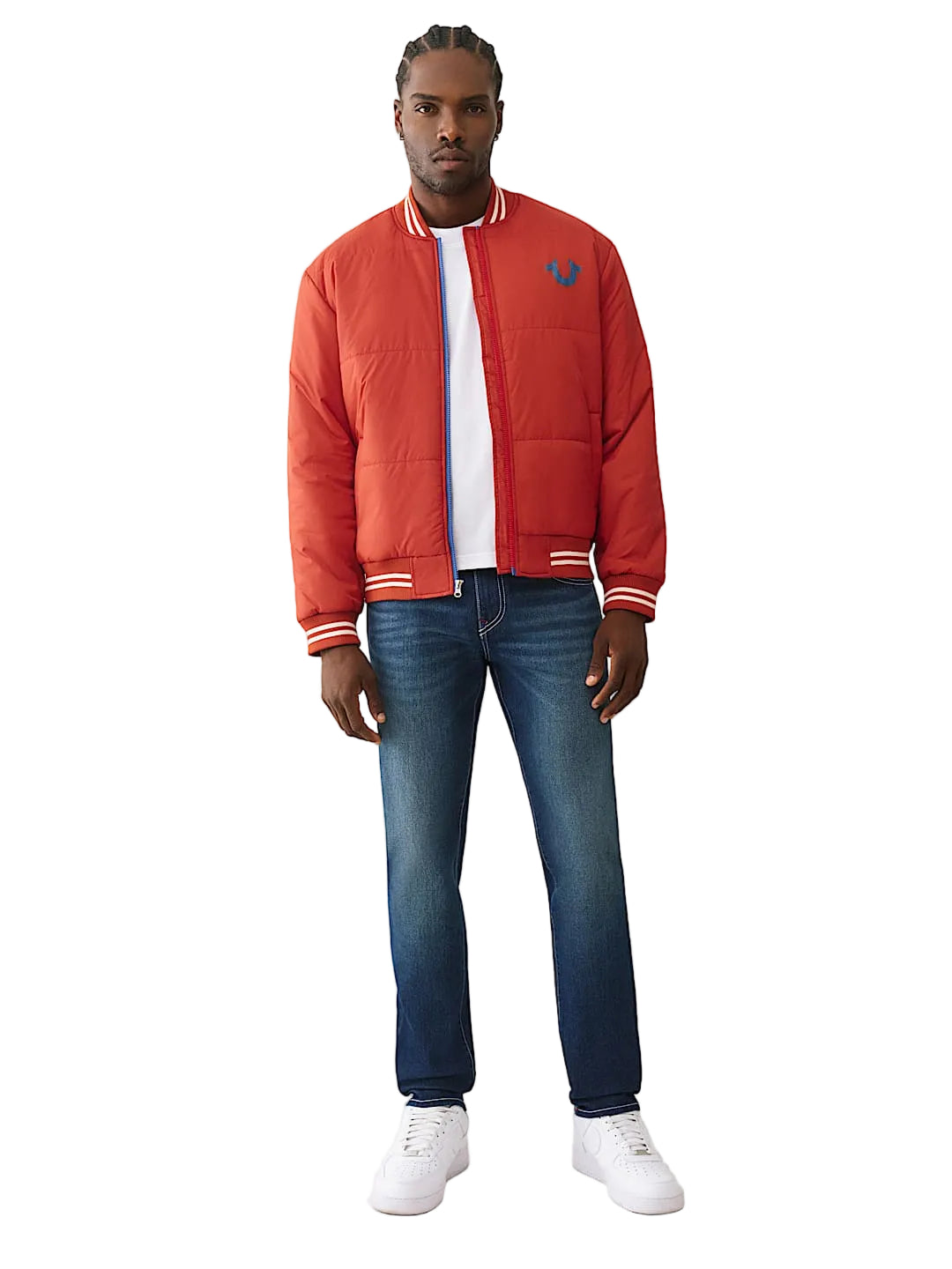 True Religion two-tone zip pufferMen jacket _Vermilion