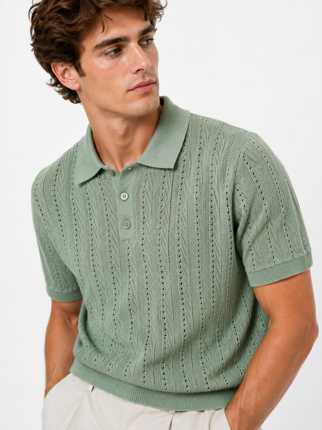 MNG Ribbed cotton-linen blend polo