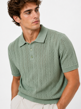 MNG Ribbed cotton-linen blend polo