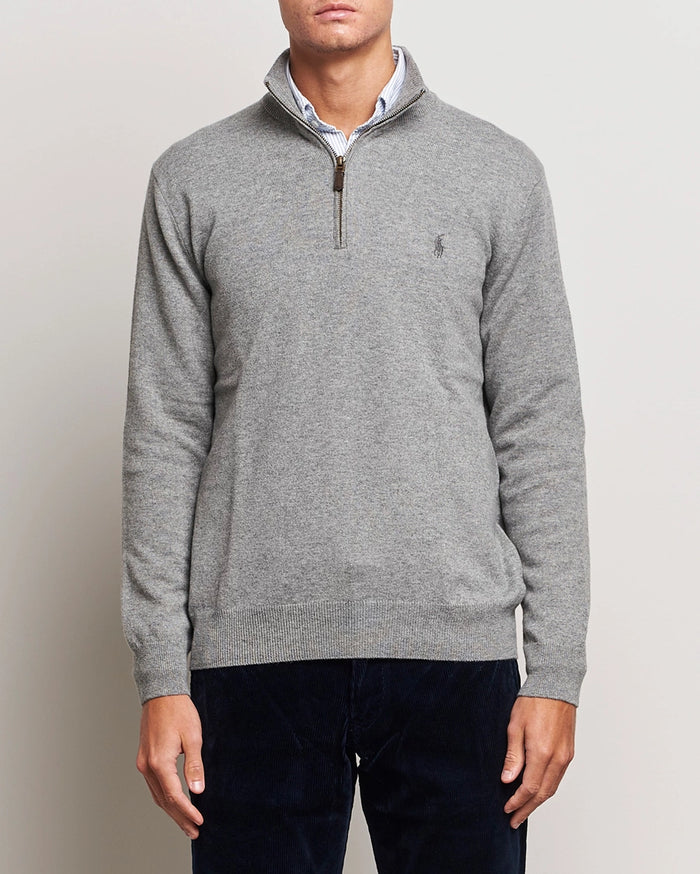 Ralph Lauren Men’s Cotton Quarter-Zip Sweater – Light Grey