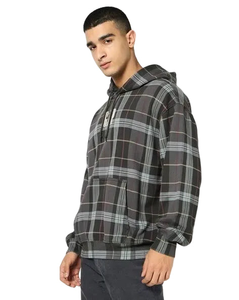 GAP Men’s Multi-Colour Plaid Drop-Shoulder Hoodie – Multicolor