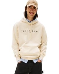 Tommy Jeans Men’s Beige Linear Logo Hoodie