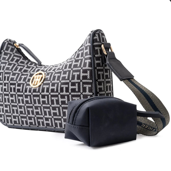 Tommy Hilfiger Riley All Over Monogram Baguette Bag - BLK