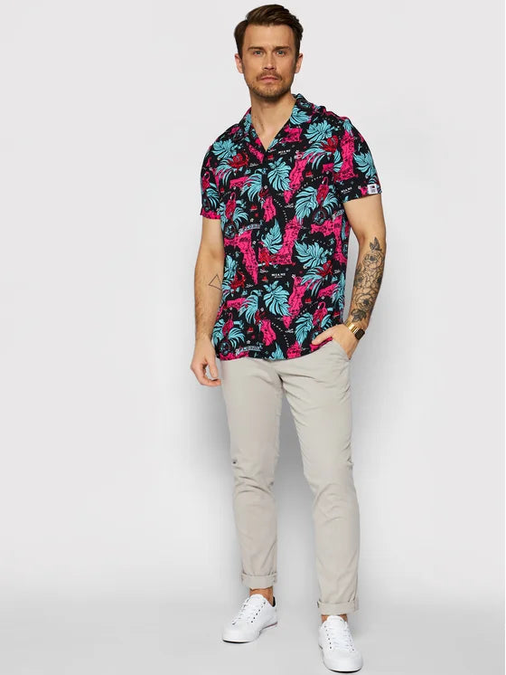 Tommy Jeans Camicia Miami Print Camp DM0DM10164 Nero Regular Fit