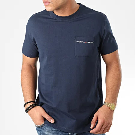 Tommy Jeans - Tee Shirt Poche Logo Pocket 7468 Bleu Marine - LaBoutiqueOfficielle.com