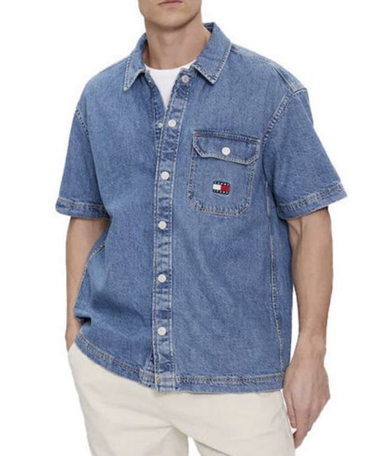 Tommy Jeans denim short sleeve overshirt in indigo
